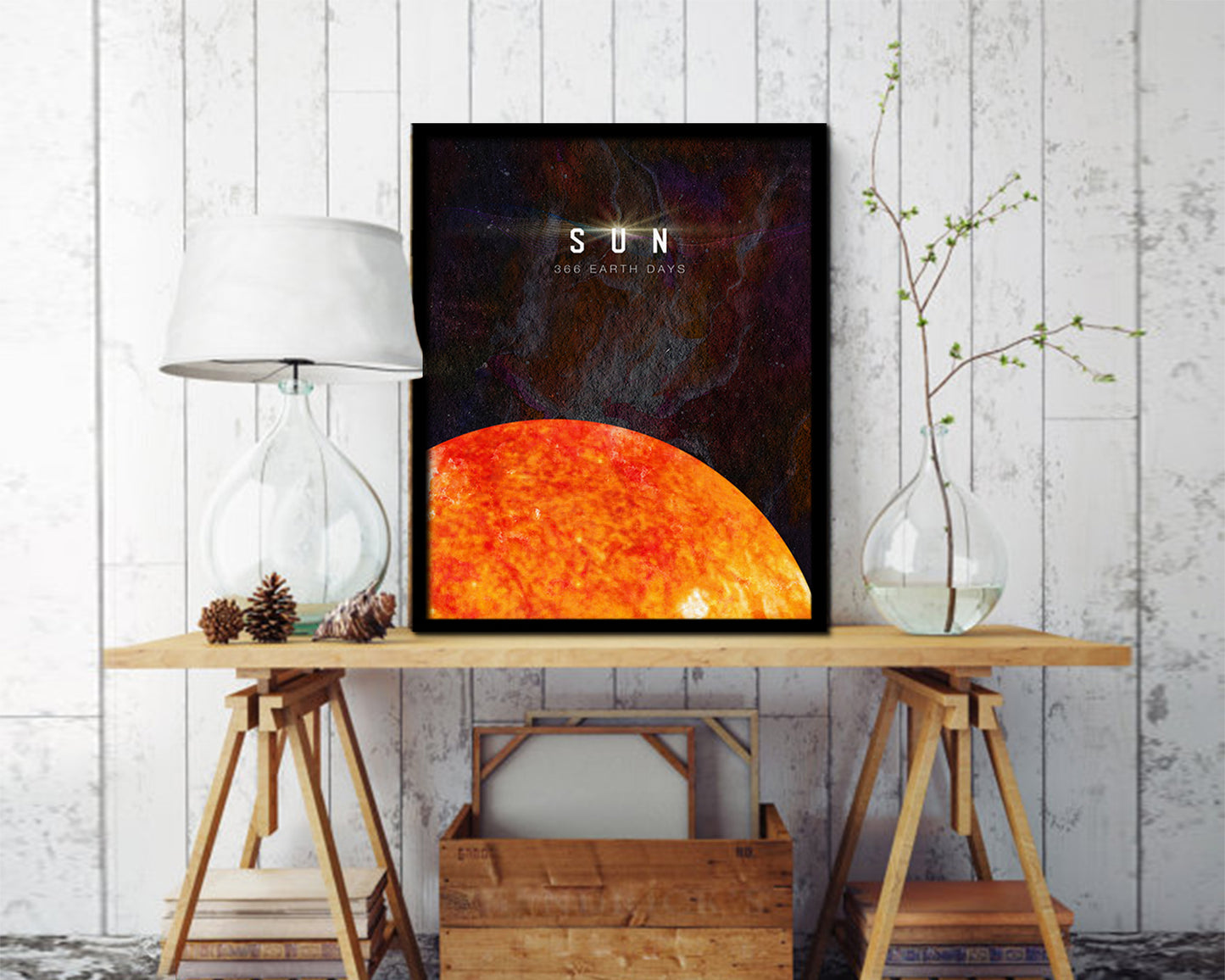 Sun Planet Prints Length of Year Watercolor Solar System Framed Print Home Decor Wall Art Gifts