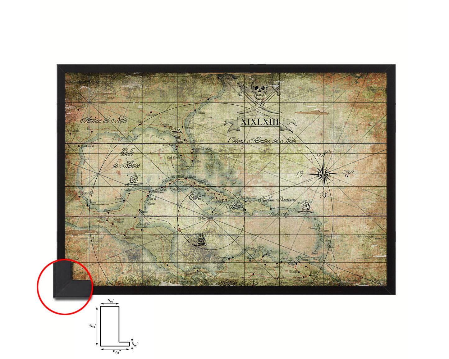 Caribbean Antique Map Framed Print Art Wall Decor Gifts