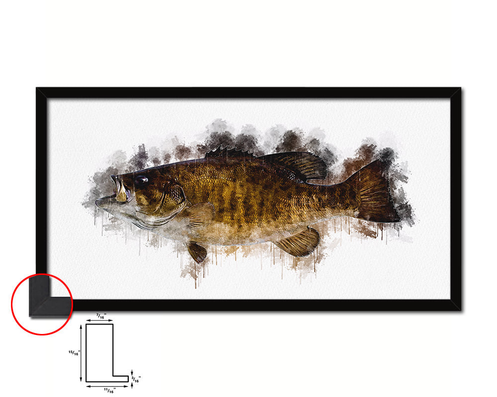 Smallmouth Bass Fish Art Wood Frame Modern Restaurant Sushi Wall Decor Gifts, 10" x 20"
