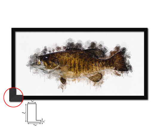 Smallmouth Bass Fish Art Wood Frame Modern Restaurant Sushi Wall Decor Gifts, 10" x 20"