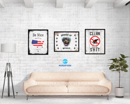 Beware of Pug Sign Wood Framed Print Wall Art Decor Gifts