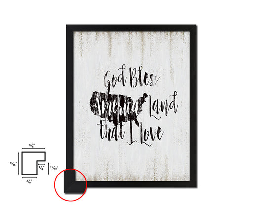 God bless America land that I love Quote Wood Framed Print Wall Decor Art