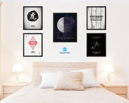 Waning Third Quarter Lunar Phases Moon Watercolor Nursery Framed Prints Home Decor Wall Art Gifts