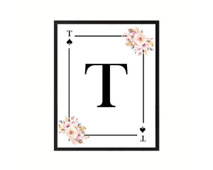 Letter T Personalized Boho Monogram Spade Card Decks Framed Print Wall Art Decor Gifts