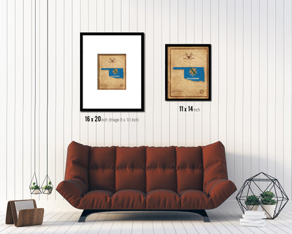 Oklahoma State Vintage Map Wood Framed Paper Print  Wall Art Decor Gifts