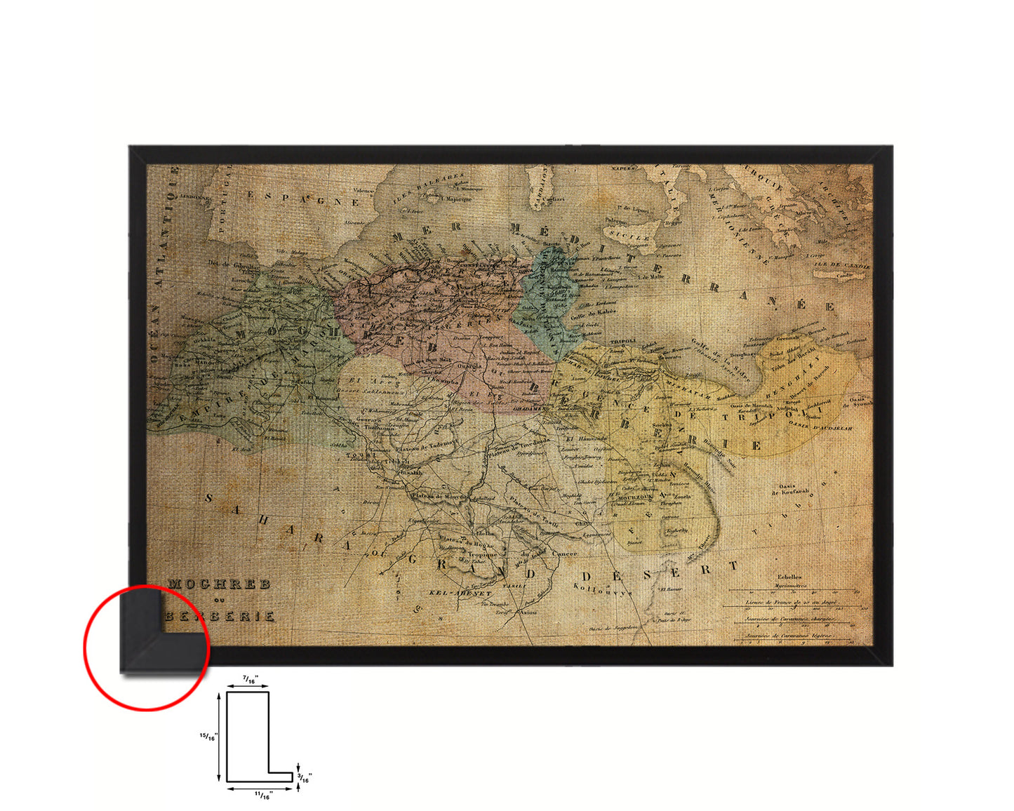 Barbary Coast of North Africa Vintage Map Framed Print Art Wall Decor Gifts