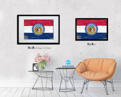Missouri State Shabby Chic Flag Wood Framed Paper Print  Wall Art Decor Gifts