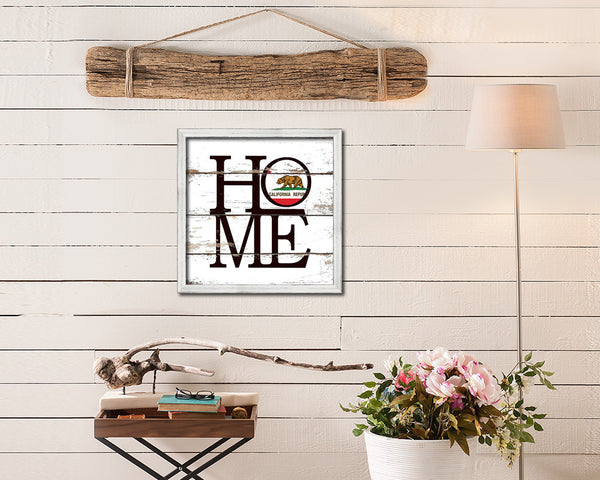 California State Flag Shabby Chic Home Decor White Wash Wood Frame Wall Art Prints Gift