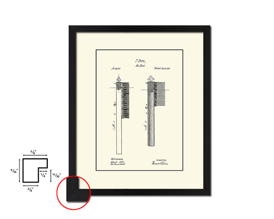 Hair Brush Barbershop Vintage Patent Artwork Black Frame Print Wall Art Decor Gifts