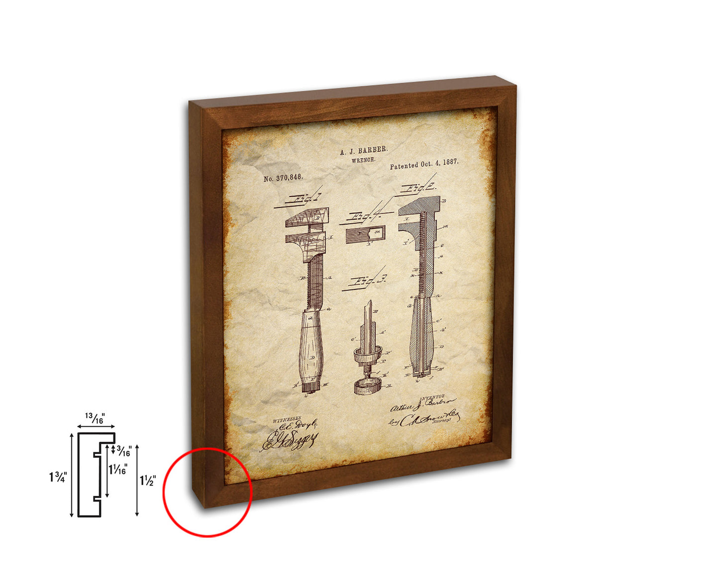 Wrench Tools Vintage Patent Artwork Walnut Frame Gifts