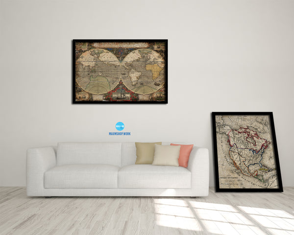 Vera Totius Expeditionis Nautica Double Hemisphere World Antique Map Framed Print Art Gifts