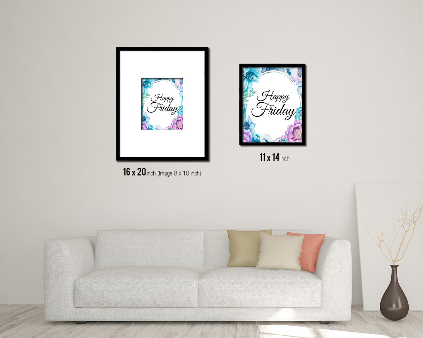 Happy friday Quote Boho Flower Framed Print Wall Decor Art