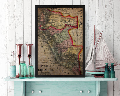 Peru Vintage Map Wood Framed Print Art Wall Decor Gifts