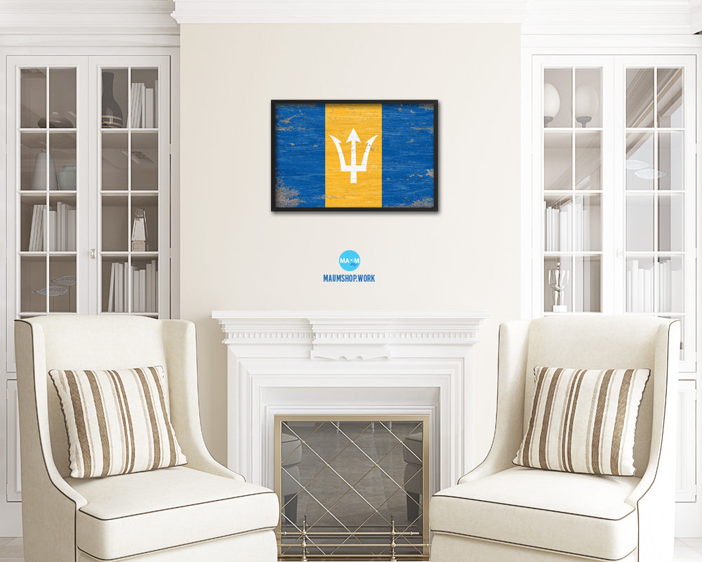 Barbados Shabby Chic Country Flag Wood Framed Print Wall Art Decor Gifts
