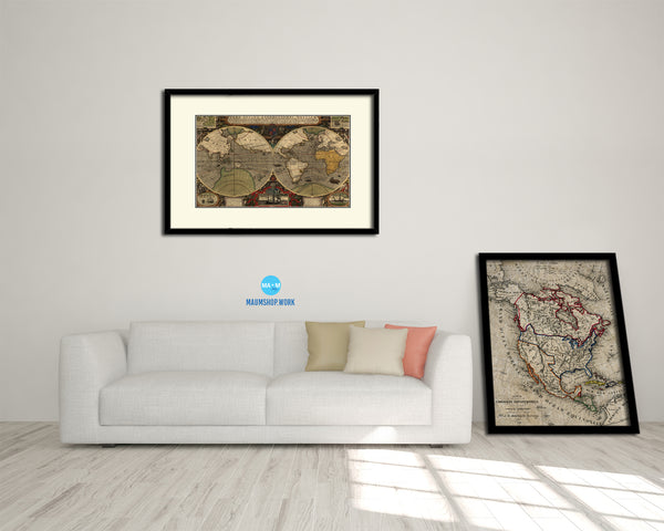 Vera Totius Expeditionis Nautica Double Hemisphere World Old Map Framed Print Art Gifts
