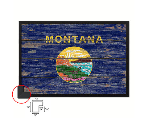 Montana State Rustic Flag Wood Framed Paper Prints Wall Art Decor Gifts