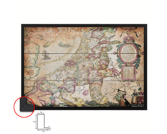 Belgium and Netherlands Leo Belgicus Antique Map Framed Print Art Wall Decor Gifts