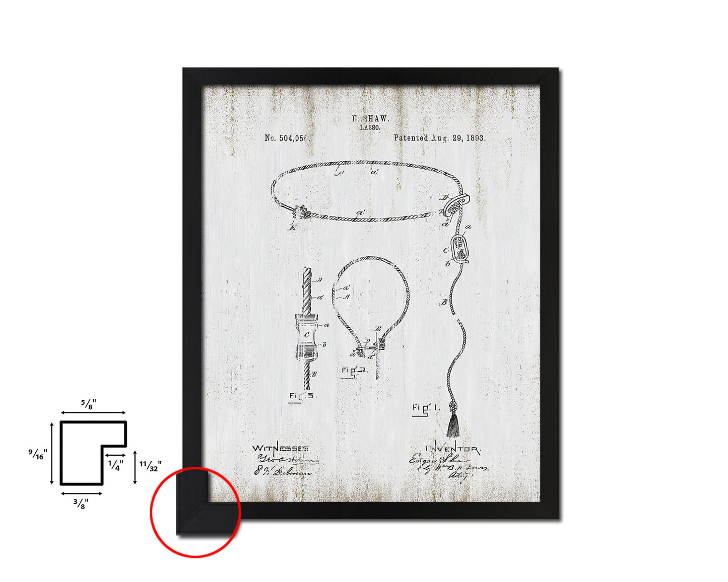 Lasso Cowboy Vintage Patent Artwork Black Frame Print Wall Art Decor Gifts