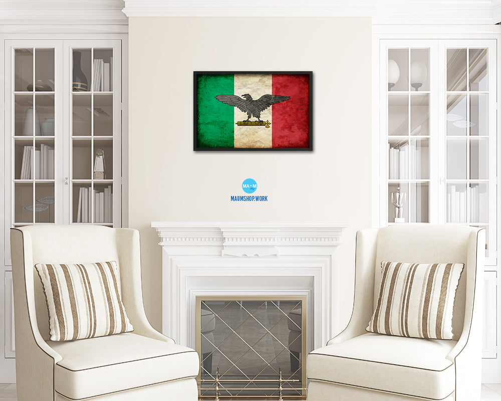 Italy War Eagle Italian Military Vintage Military Flag Framed Print Sign Decor Wall Art Gifts