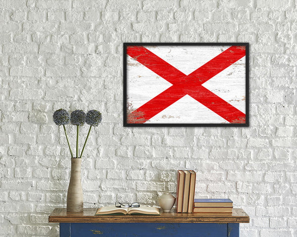 Alabama State Shabby Chic Flag Wood Framed Paper Print  Wall Art Decor Gifts