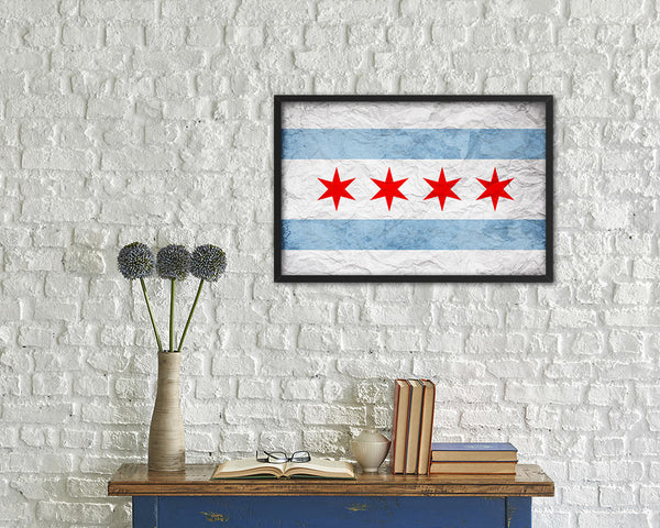 Chicago City Illinois State Vintage Flag Wood Framed Prints Decor Wall Art Gifts