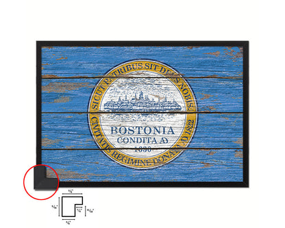 Boston City Massachusetts State Rustic Flag Wood Framed Paper Prints Decor Wall Art Gifts