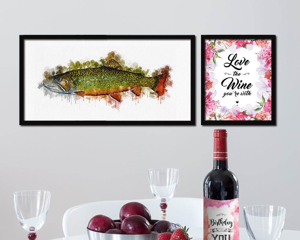 Brook Trout Fish Art Wood Frame Modern Restaurant Sushi Wall Decor Gifts, 10" x 20"