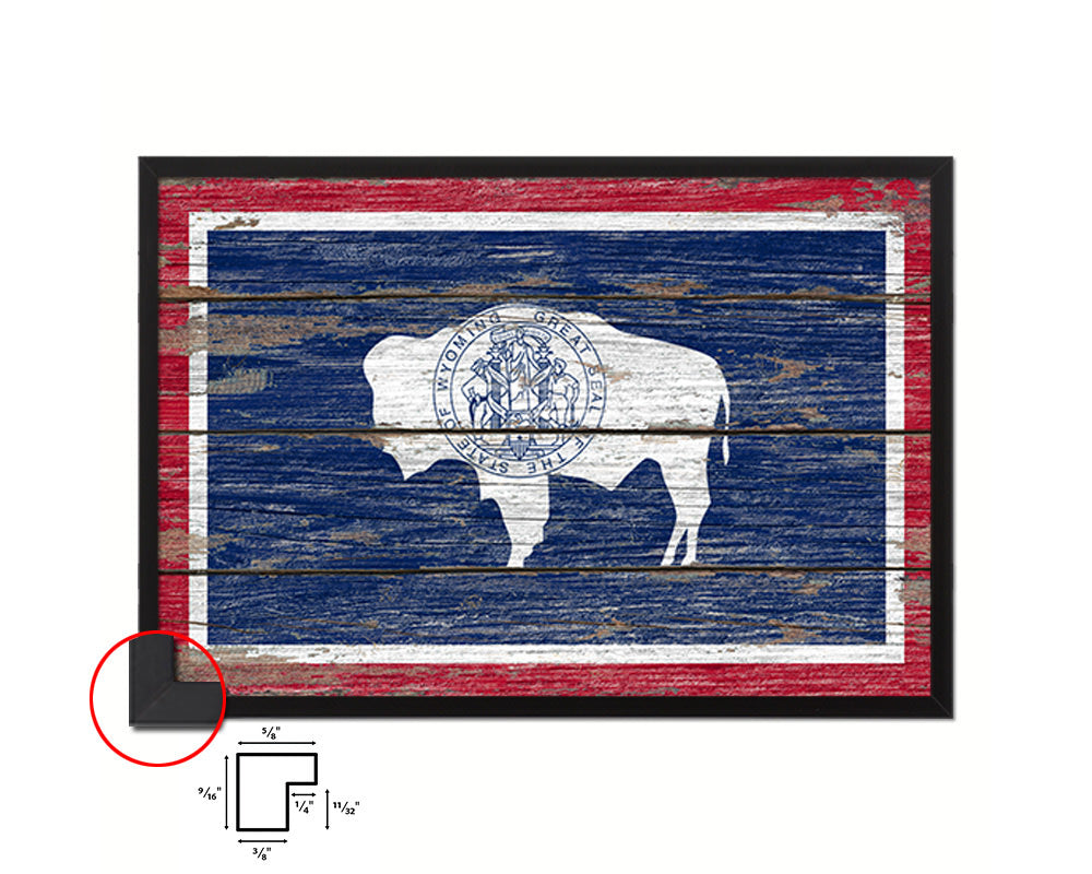 Wyoming State Rustic Flag Wood Framed Paper Prints Wall Art Decor Gifts