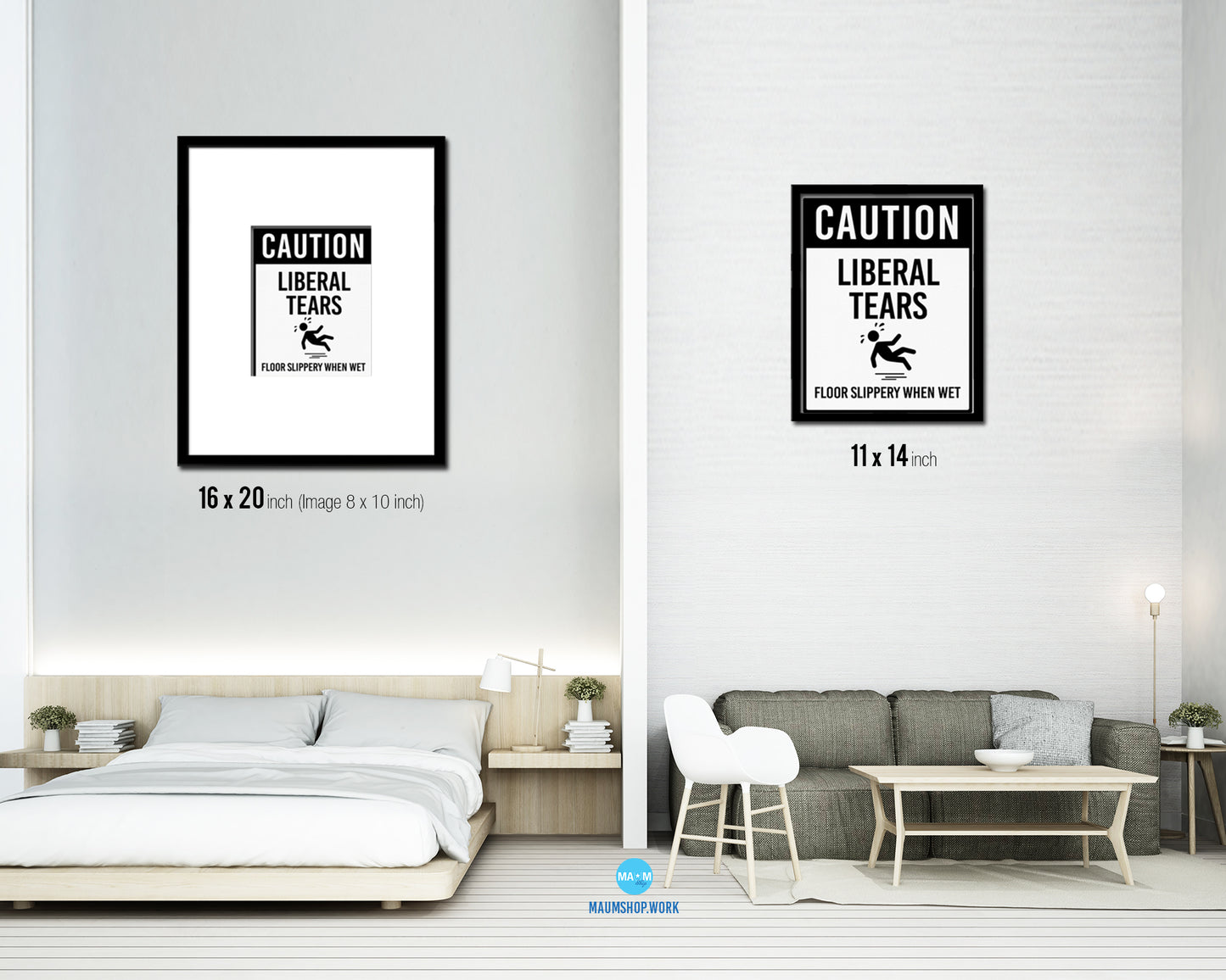 Caution Liberal tears floor slippery when wet Notice Danger Sign Framed Print Wall Decor Art Gifts