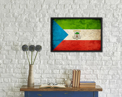 Equatorial Guinea Country Vintage Flag Wood Framed Print Wall Art Decor Gifts