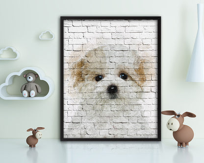 Maltese Dog Puppy Portrait Framed Print Pet Watercolor Wall Decor Art Gifts