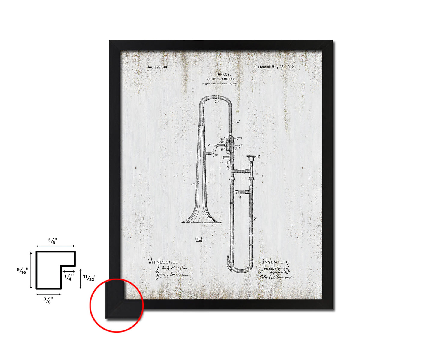 Slide Trombone Music Vintage Patent Artwork Black Frame Print Gifts
