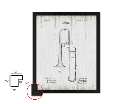 Slide Trombone Music Vintage Patent Artwork Black Frame Print Gifts