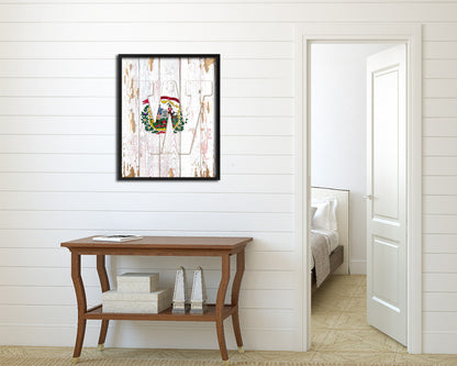 West Virginia State Initial Flag Wood Framed Paper Print Decor Wall Art Gifts, Beach