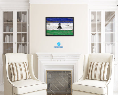 Lesotho Country Wood Rustic National Flag Wood Framed Print Wall Art Decor Gifts