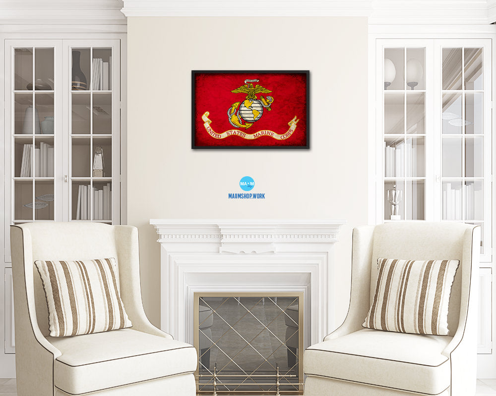 US Marine Corps Vintage Military Flag Framed Print Sign Decor Wall Art Gifts
