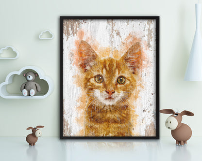 Red Little Cat Kitten Portrait Framed Print Pet Home Decor Custom Watercolor Wall Art Gifts