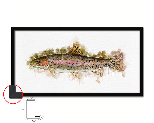 Rainbow Trout Fish Art Wood Frame Modern Restaurant Sushi Wall Decor Gifts, 10" x 20"