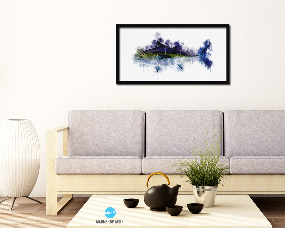 Blackfin Tuna Fish Art Wood Frame Modern Restaurant Sushi Wall Decor Gifts, 10" x 20"