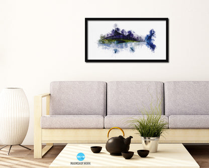 Blackfin Tuna Fish Art Wood Frame Modern Restaurant Sushi Wall Decor Gifts, 10" x 20"