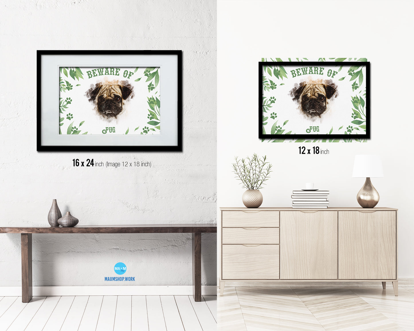 Beware of Poodles Sign Wood Framed Print Wall Art Decor Gifts