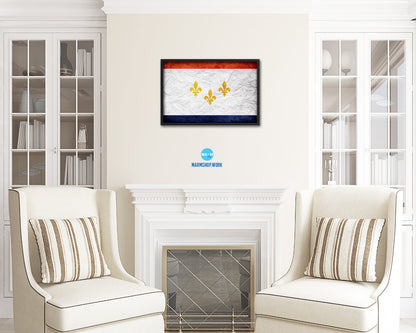 New Orleans  City Louisiana State Vintage Flag Wood Framed Prints Decor Wall Art Gifts