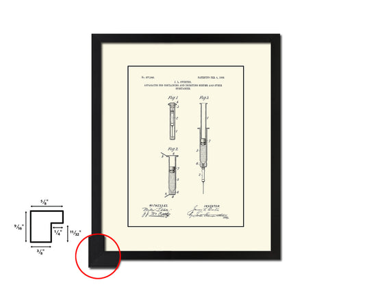 Syringe Injecting Serums Doctor Vintage Patent Artwork Black Frame Print Wall Art Decor Gifts