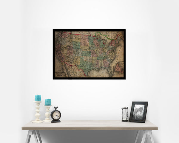 United States Mitchell 1870 Vintage Map Framed Print Art Wall Decor Gifts