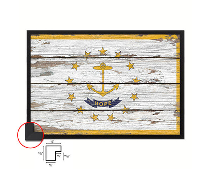 Rhode Island State Rustic Flag Wood Framed Paper Prints Wall Art Decor Gifts