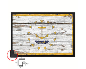 Rhode Island State Rustic Flag Wood Framed Paper Prints Wall Art Decor Gifts