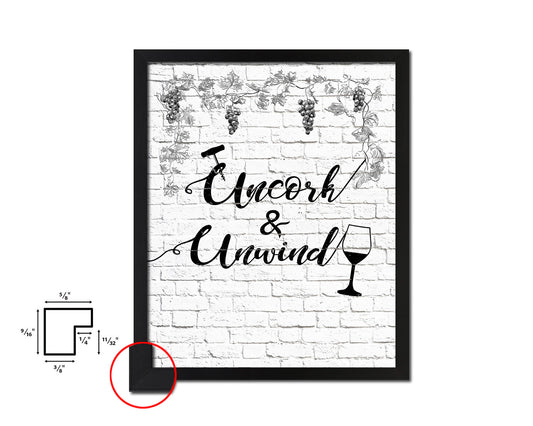 Uncork & Unwind Words Wood Framed Print Wall Decor Art Gifts