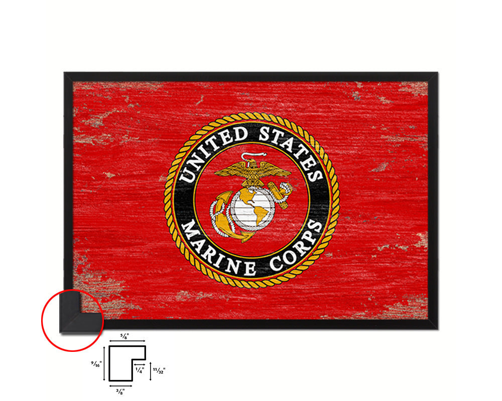 US Marine Corps Emblem Shabby Chic Military Flag Framed Print Decor Wall Art Gifts