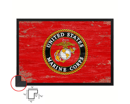 US Marine Corps Emblem Shabby Chic Military Flag Framed Print Decor Wall Art Gifts