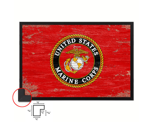 US Marine Corps Emblem Shabby Chic Military Flag Framed Print Decor Wall Art Gifts